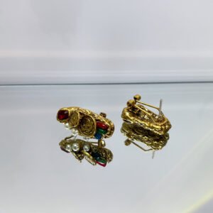 antique gold textured coin drop earrings, retro baroque earrings inlaid with colorful rhinestones and white pearls for evening party
