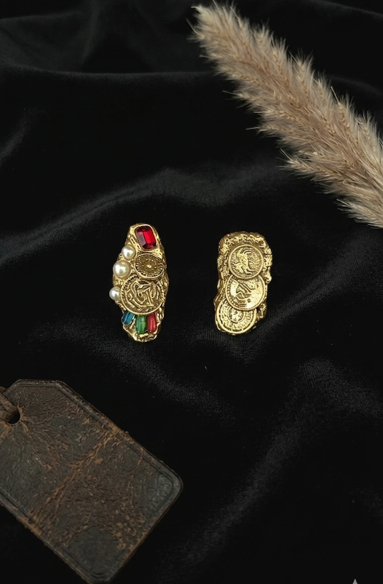 antique gold textured coin drop earrings, retro baroque earrings inlaid with colorful rhinestones and white pearls for evening party antique gold textured coin drop earrings, retro baroque earrings inlaid with colorful rhinestones and white pearls for evening party