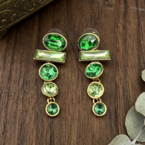 gradient green multi cut crystal linear drop earrings