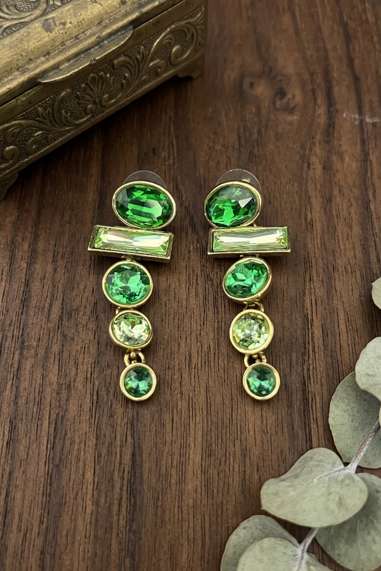 gradient green multi cut crystal linear drop earrings gradient green multi cut crystal linear drop earrings