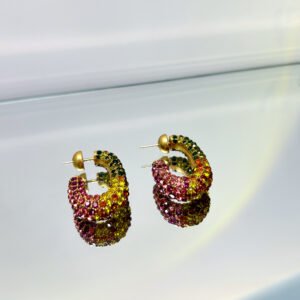 rainbow multicolored crystal chunky open hoop earrings