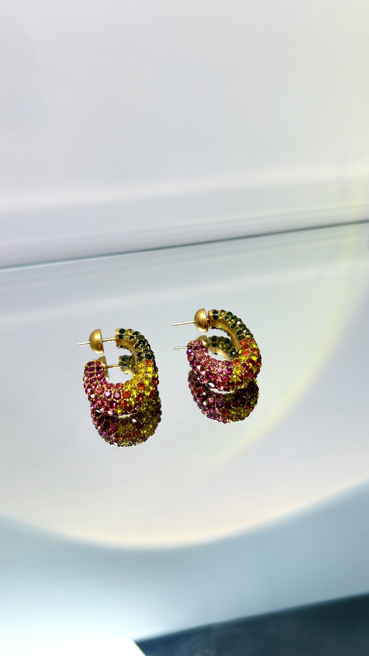 rainbow multicolored crystal chunky open hoop earrings rainbow multicolored crystal chunky open hoop earrings