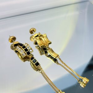 geometric black enamel crystal long tassel drop earrings