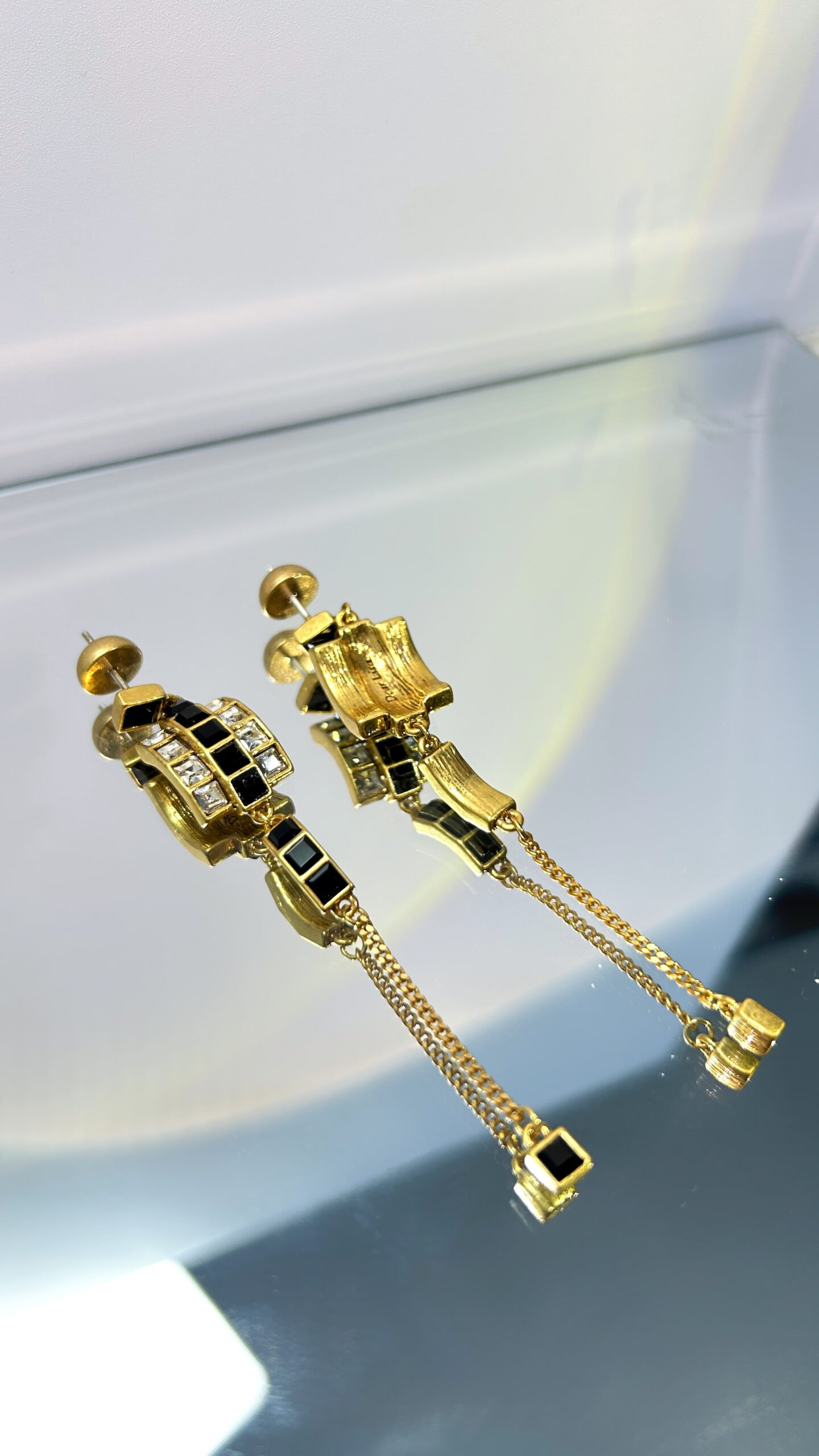 geometric black enamel crystal long tassel drop earrings geometric black enamel crystal long tassel drop earrings