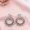 vintage pink green marquise zircon pearl wreath drop earrings, large statement floral circle hoop dangle earrings for women wedding party evening