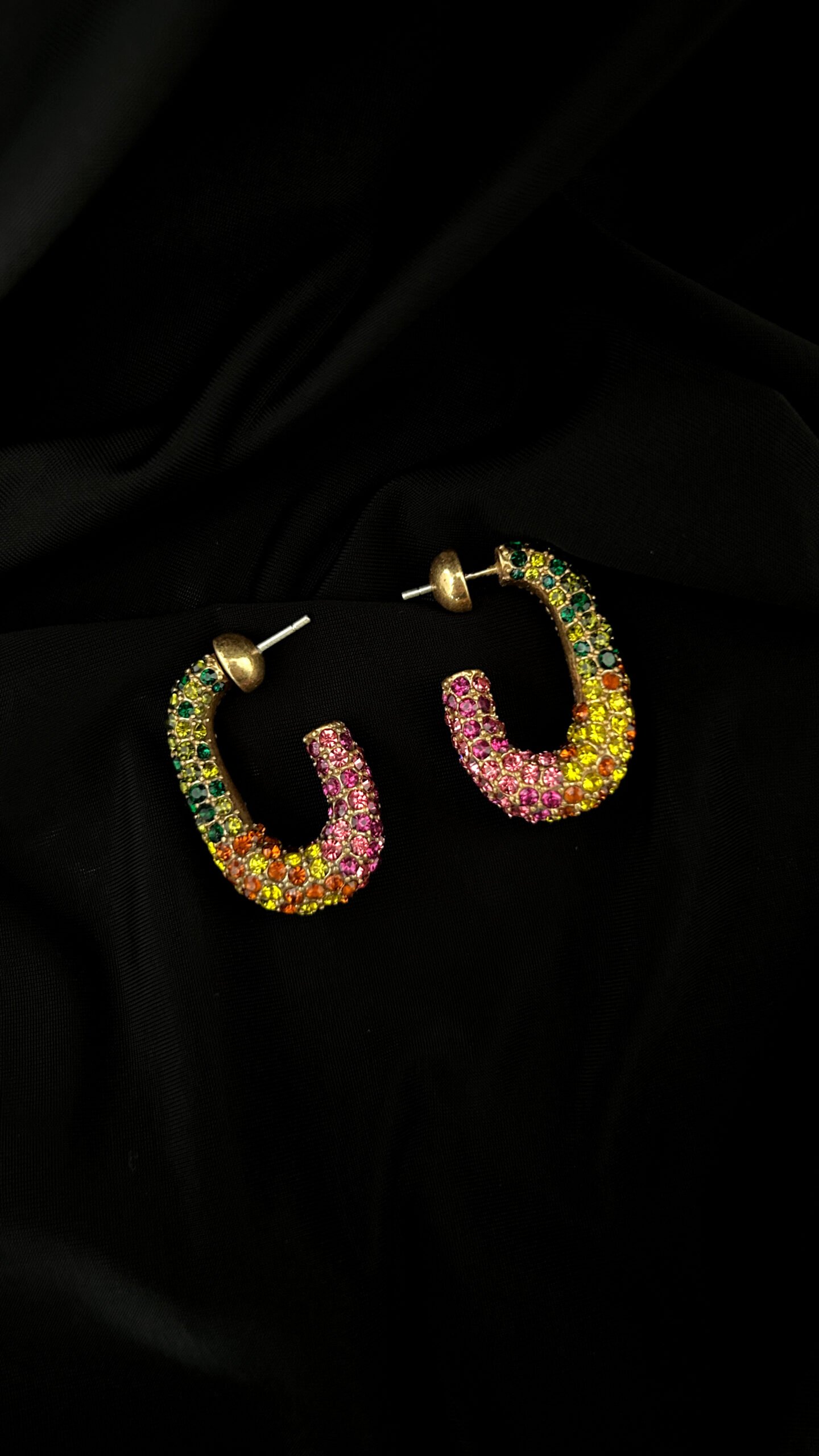 rainbow multicolored crystal chunky open hoop earrings rainbow multicolored crystal chunky open hoop earrings