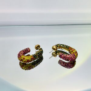rainbow multicolored crystal chunky open hoop earrings