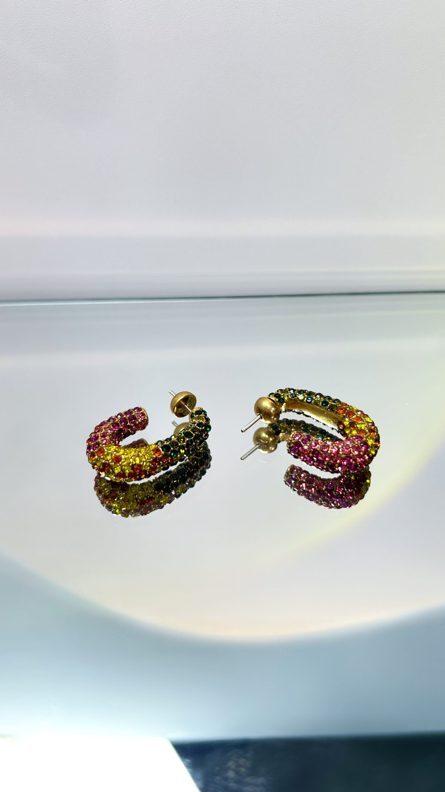 rainbow multicolored crystal chunky open hoop earrings rainbow multicolored crystal chunky open hoop earrings