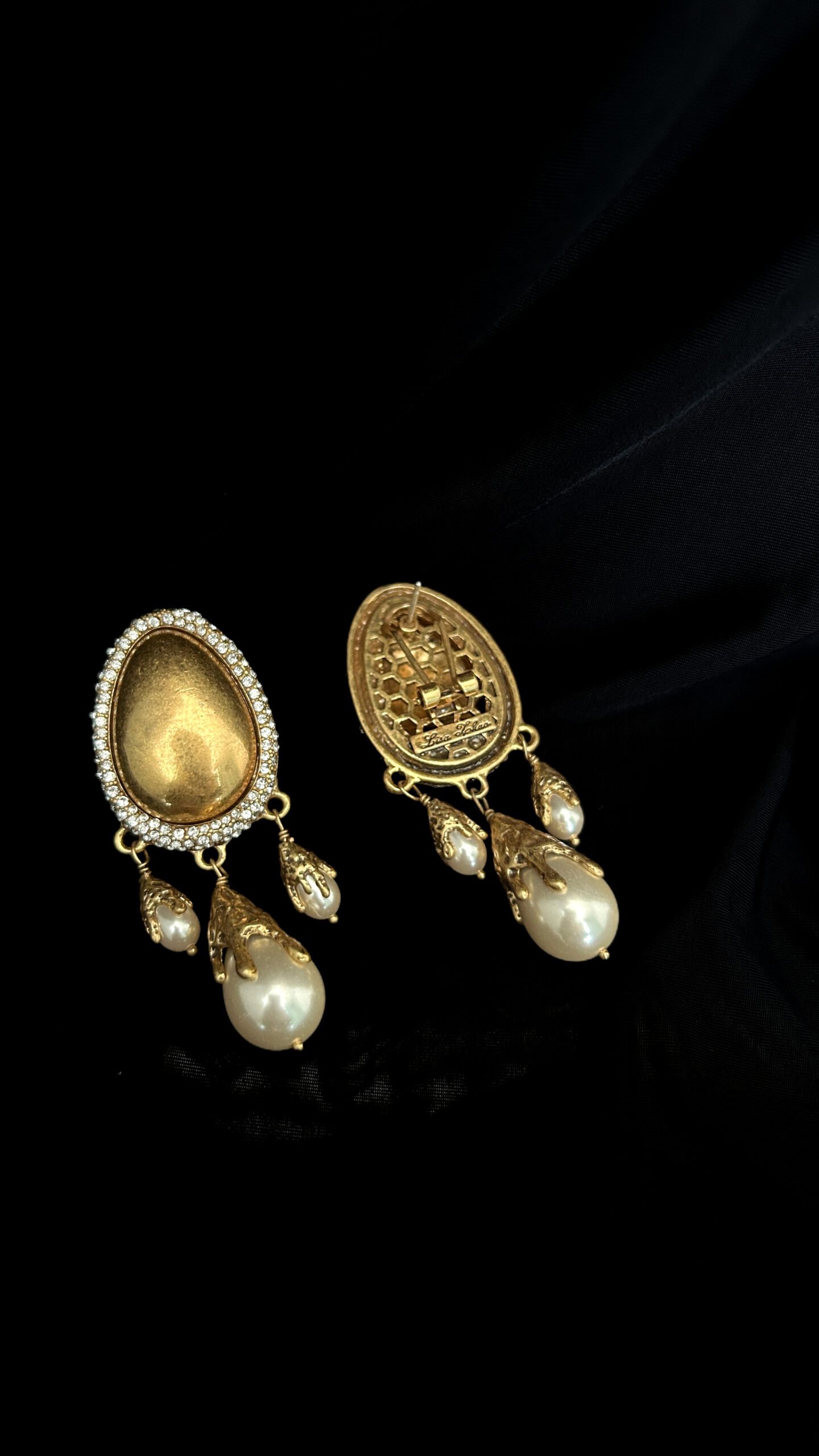 vintage egg shape matte gold pearl tassel drop earrings with crystal halo vintage egg shape matte gold pearl tassel drop earrings with crystal halo