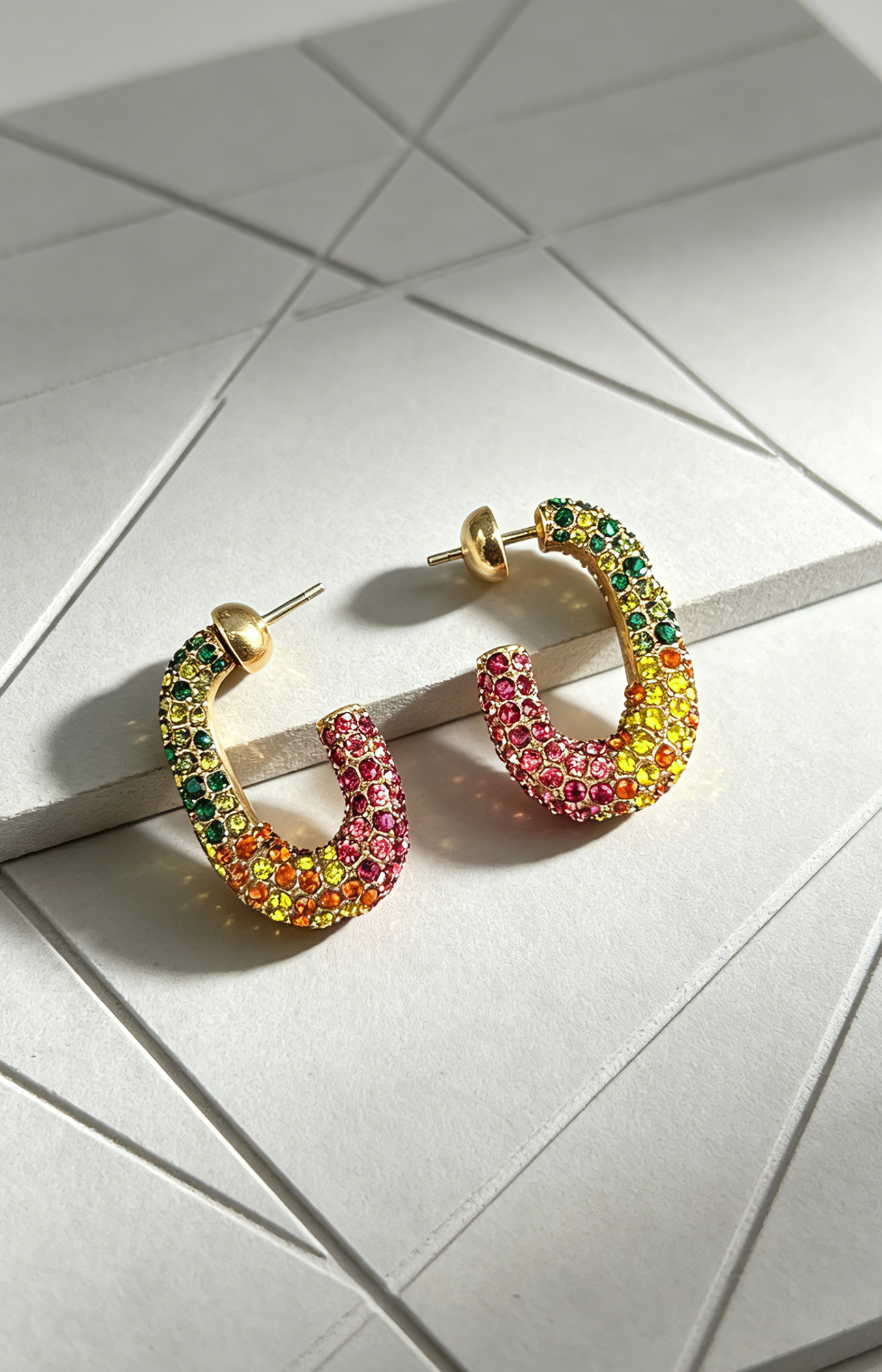 rainbow multicolored crystal chunky open hoop earrings rainbow multicolored crystal chunky open hoop earrings