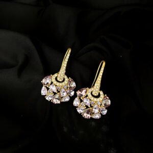lavender purple teardrop crystal fan drop leverback earrings