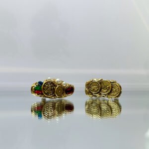 antique gold textured coin drop earrings, retro baroque earrings inlaid with colorful rhinestones and white pearls for evening party