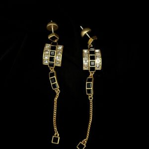 geometric black enamel crystal long tassel drop earrings