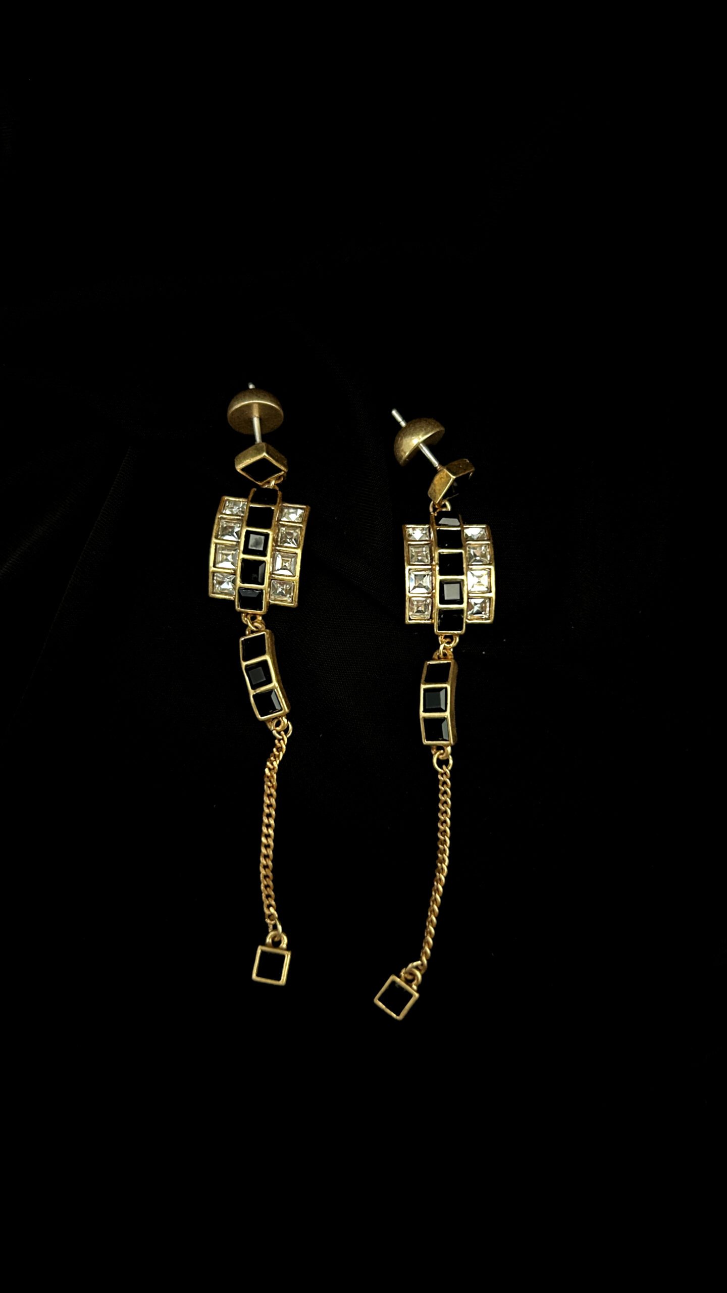 geometric black enamel crystal long tassel drop earrings geometric black enamel crystal long tassel drop earrings