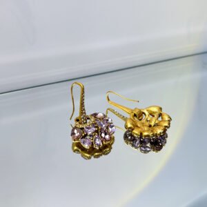 lavender purple teardrop crystal fan drop leverback earrings