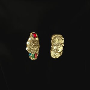 antique gold textured coin drop earrings, retro baroque earrings inlaid with colorful rhinestones and white pearls for evening party
