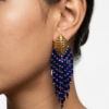 Vintage Matte Gold Leaf Top Statement Earrings, Bold Royal Blue Bead Fringe Tassel Dangle Earrings for Party Evening auto draft
