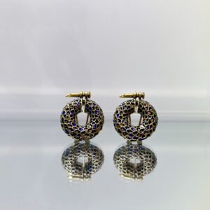 vintage gold honeycomb inlaid blue crystal hoop huggie earrings