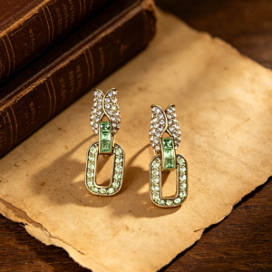 Home art deco lavender & emerald crystal interlock link drop earrings