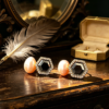 Retro Hexagon Studs hexagon crystal halo black gem & cream pearl drop earrings
