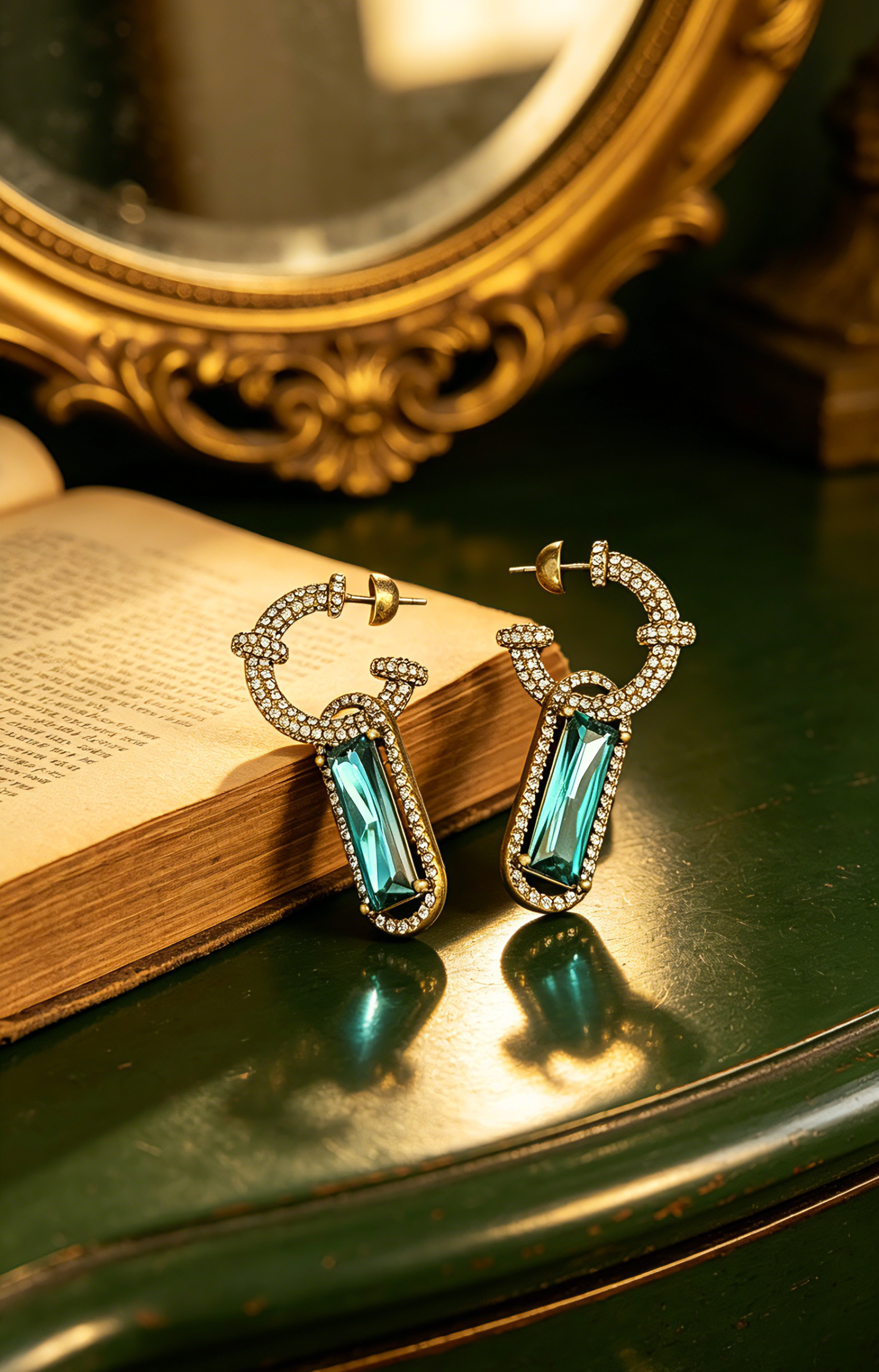 twisted crystal frame teal rectangular drop earrings twisted crystal frame teal rectangular drop earrings