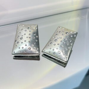 brushed silver tapered rectangle scattered crystal stud earrings