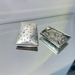 brushed silver tapered rectangle scattered crystal stud earrings