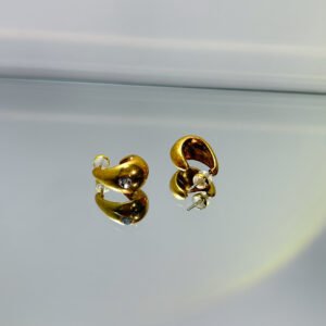 brushed matte gold teardrop chunky c hoop earrings with single round crystal