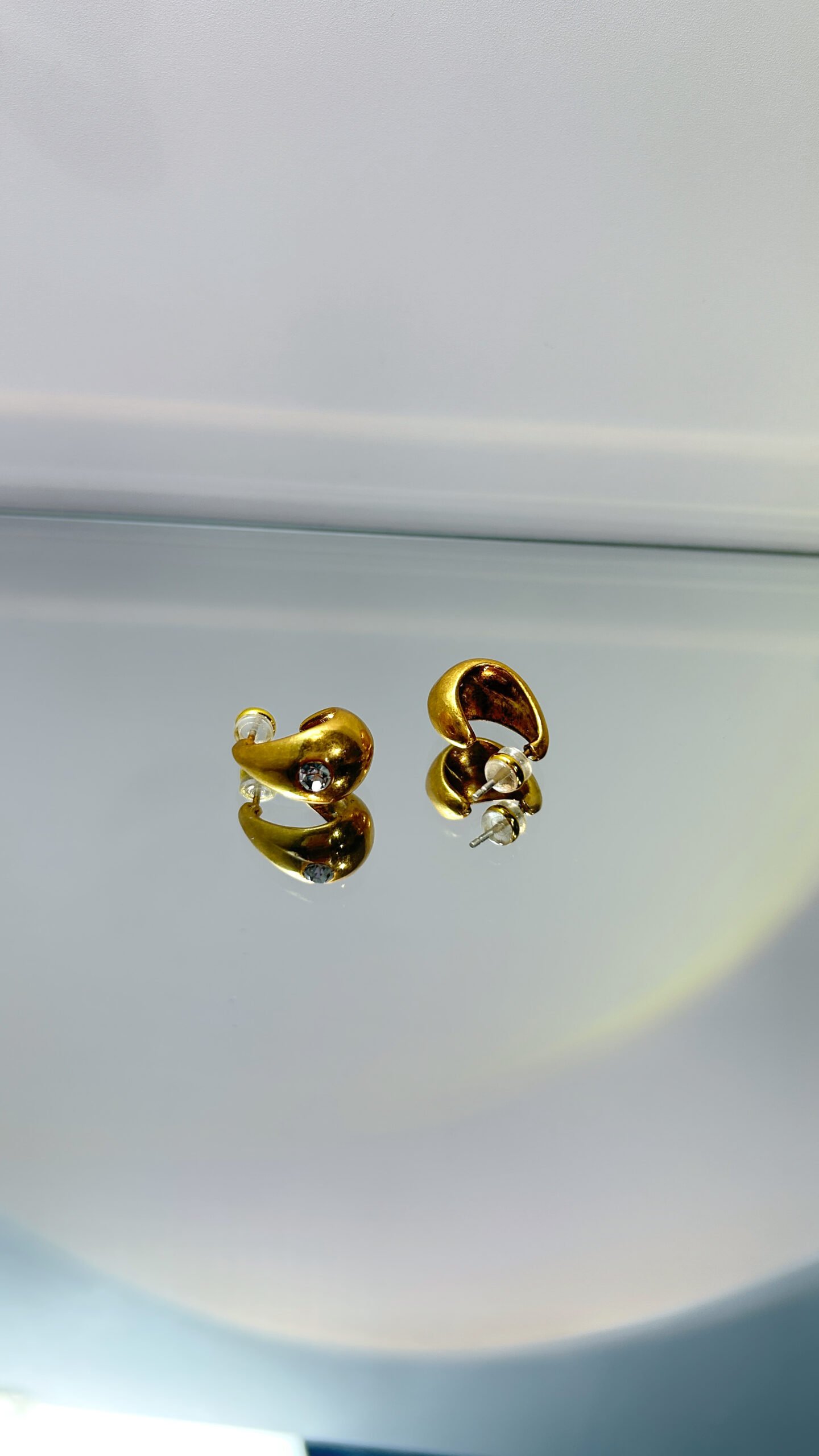 brushed matte gold teardrop chunky c hoop earrings with single round crystal brushed matte gold teardrop chunky c hoop earrings with single round crystal