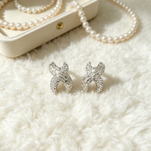 full paved crystal cross x shape statement stud earrings