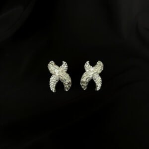full paved crystal cross x shape statement stud earrings
