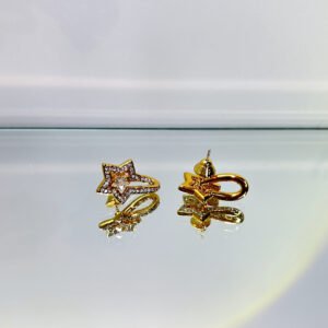 double layer pave crystal star huggie hoop earrings
