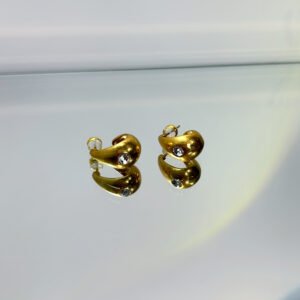 brushed matte gold teardrop chunky c hoop earrings with single round crystal