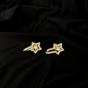 double layer pave crystal star huggie hoop earrings