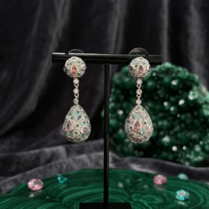 multi color crystal double teardrop long drop earrings