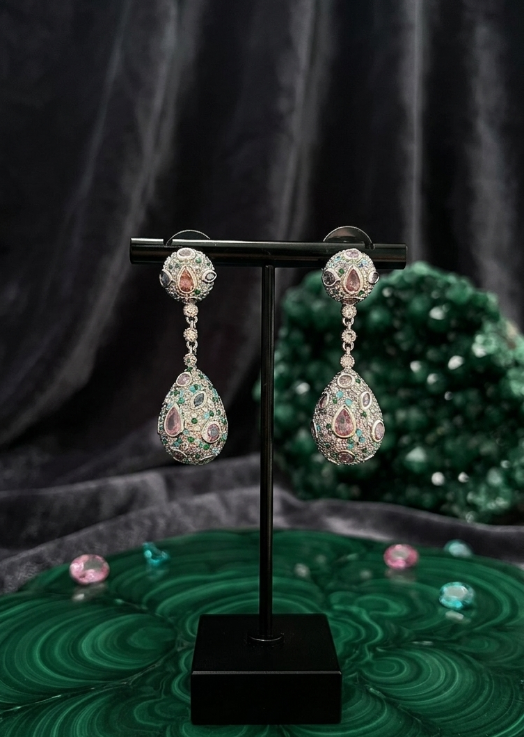 multi color crystal double teardrop long drop earrings multi color crystal double teardrop long drop earrings
