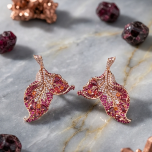 gradient pink crystal leaf shape drop earrings