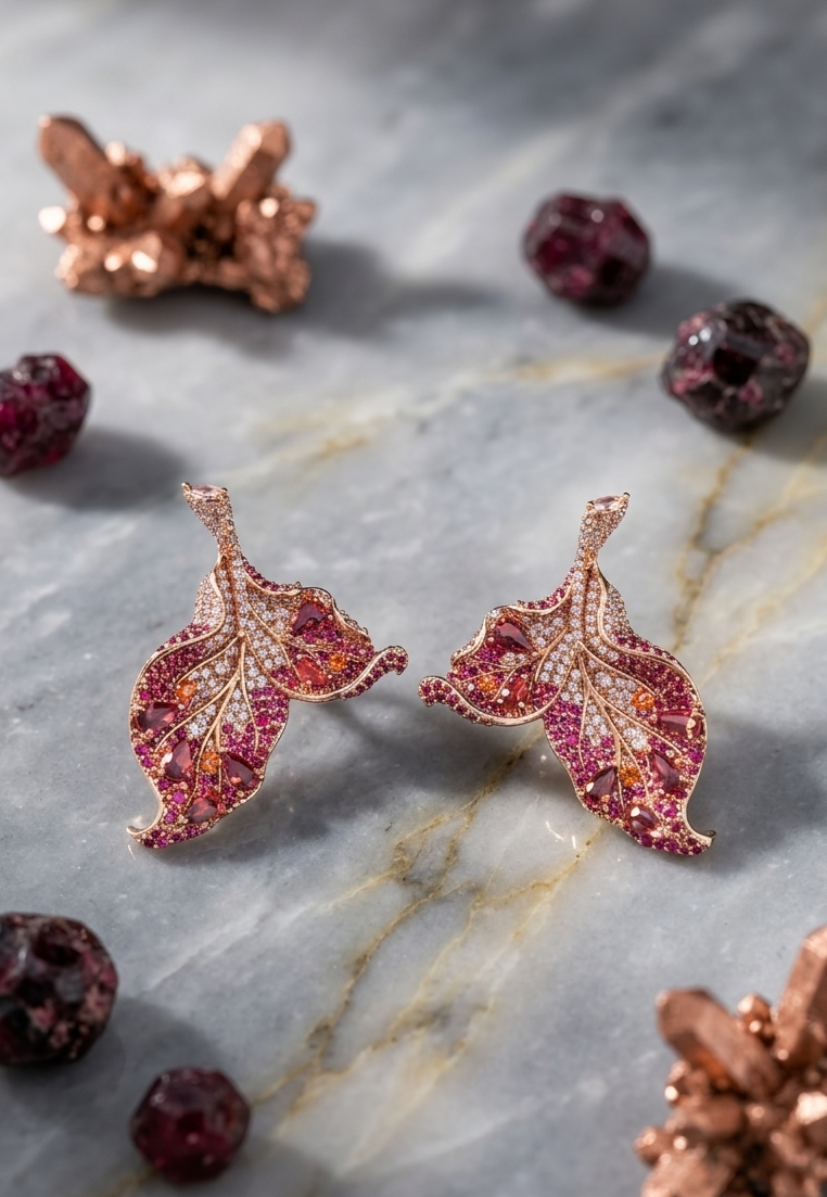 gradient pink crystal leaf shape drop earrings gradient pink crystal leaf shape drop earrings